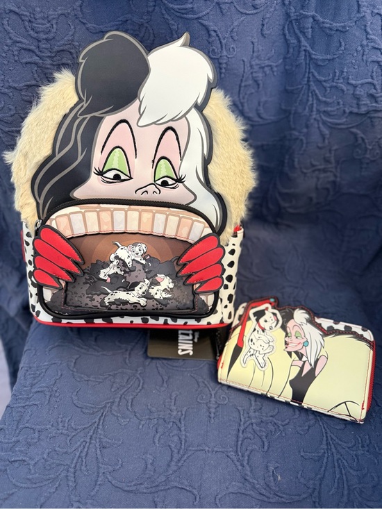 Loungefly Handbags - Cruella Dalmatian Graphic Faux-Fur Backpack - Black & White